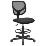 SONGMICS Tabouret avec Repose-Pieds Circulaire, Hauteur réglable, Siège Ergonomique Rotatif, Fauteuil de Bureau sans accoudoirs, Revêtement de l’Assise en Tissu, Charge maximale 120 kg, Noir OBN15BK