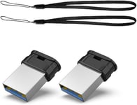 Clé USB 32 Go 3.0 Ultra Mini, Lot de 2 Clef USB 32 Go, Mini Cle USB Rapide, Pendrive 32 Go Stockage Externe Flash Drive à Haute Vitesse pour PC/TV/Autoradio (Noir, Lanière est Inclus)