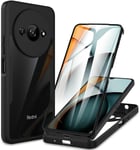 CENHUFO Coque Xiaomi Redmi A3, Antichoc Housse avec Protection écran, 360 Degrés Protégé Téléphone Etui Robuste Double Face Bumper Transparent Case Portable Intégrale Coque pour Redmi A3 - Noir