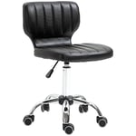 HOMCOM Tabouret à roulettes - Tabouret de Travail pivotant 360° - - Tabouret Ergonomique - Hauteur Assise réglable 47-62 cm - revêtement synthétique matelassé Noir métal chromé