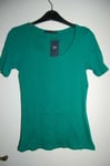 M&S Ribbed T Shirt Short Sleeves 100% Cotton Emerald UK 6 EUR 34 BNWT