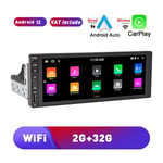 Autoradio GPS 6.86" ecran Tactile HD 1 Din Android 12 2G + 32G CarPlay sans fil et Android Auto Mirror Link Bluetooth WiFi