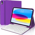 Coque Clavier Pour Ipad 10eme Generation 10.9"",Etui Clavier Ipad 10eme Generation 2022 10.9"",Azerty Français Bluetooth Clavier Détachable Pour Ipad 10 Ème Génération A2696/A2757/A2777,Violet