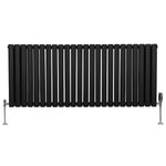 Radiateur à Colonne Ovale 600 x 1440mm & Robinet Thermostatique Chromé, Chauffage Moderne Horizontal en Acier au Carbone Noir Mat, Cuisine Salle de Bain [Brosse, Attaches & Supports INCLUS]