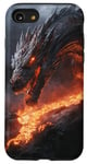 Coque pour iPhone SE (2020) / 7 / 8 Dragon fondu se profilant au-dessus d'un ruisseau de lave ardent