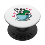 Tea Rex T-Rex Funny Tee For Tea Lovers Drinkers And Dinosaur PopSockets Adhesive PopGrip