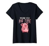 Womens Funny Pig Missing You Pig Time V-Neck T-Shirt