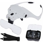 Lunette de Loupe avec 2 Lumières led 5 Lentilles Lunette loupe grossissante 1.0X,1.5X,2.0X,2.5X,3.5X pour Travail de Précision, Bijoutier, Eclairage,