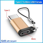 Adaptateur USB vers Type C OTG,Convertisseur Mâle vers USB 3.0 Femelle,Connecteur Micro vers USBC,Macbook,Xiaomi,Samsung - Type TypeCtoMicro F gold