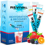 Revival Rapid Rehydration Electrolytes Powder - High Strength Vitamin C, B1, B3, B5, B12 Supplement Sachet Drink, Effervescent Electrolyte Hydration Tablets - 30 Pack Assorted Flavours