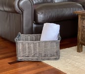 Kitchen Log Fireplace Wicker Storage Basket With Handles Xmas Empty Hamper Basket White,Large 45 x 35 x 20 cm