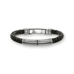 THOMAS SABO LB41-019-11-XL Bracelet en Cuir pour Homme avec Motif Croix Noir 23 cm, 23cm, Argent Sterling Cuir, Pas de gemme