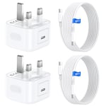 iPhone 16 Charger 2Pack, USB C Plug Fast Charge iPhone15 20W PD Charging Plug with 6FT USBC to C Long Cable for iPhone16/16 Pro/16 Plus/15 Plus/15 Pro/15 Pro Max, iPad Pro/Air/Mini UK Power Adapter