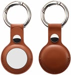 MOWIN 2 Pack Leather Protective Case Cover For Apple AirTag 2021, Lightweight Leather Tracker Holder with Keychain Hook, Safety and Anti-lost,Mini Easy to Carry (Brown)