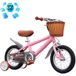 JACK'S CAT 12" 14" 16" 18" Kids Bike, 2-12 Year Old Boys and Girls Carbon Steel Children's Bicycles, With Training Wheels, Basket and Protective Equipment,Pink,14in