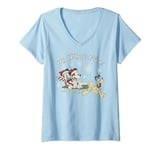 Disney Mickey Minnie And Pluto Oh What Fun Noël Sled T-Shirt avec Col en V