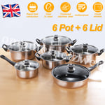 Set of 12 Non Stick Cookware Cooking Saucepans Pots Pan Set With Glass Lids