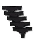 Iris & Lilly String en Coton et Dentelle Femme, Lot de 5, Noir, 40