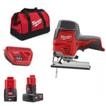 Milwaukee M12JS-422B Scie sauteuse 12V QUIK-LOK™ - 1x2Ah + 1x4Ah Batteries + Chargeur en sac de transport