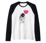 Spaceman Heart Balloon Romantic Stars Valentine’s Day Lover Raglan Baseball Tee