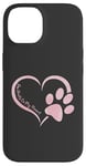 Coque pour iPhone 14 Rose aquarelle patte de chien cœur citations chiens femmes filles