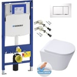 Geberit - Pack wc Bati-support UP320 + wc sat Infinitio sans bride + Abattant softclose + Plaque blanche (Geb sat Infinitio-H)