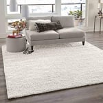 VIMODA Prime Tapis Shaggy Couleur Shaggy Poils Tapis Moderne pour Salon Chambre, Dimensions: 150 cm Carré - Crème, 80x150 cm