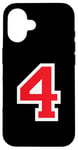 iPhone 16 Jersey Number Uniform #4 Red, Four 4th Case