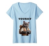 Womens Tourist British Shorthair Cat Men Women Boys Girls Kids V-Neck T-Shirt