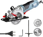 WORKPRO Mini Scie Circulaire 750W, 4700 tr/min, Profondeur de Coupe 45mm (90°), 28mm (45°), Avec Rail de Guidage, 2 Lames (Ø120mm et Ø115mm), Règle de Guide, Couper du Bois, Métal Doux, Carreau