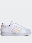 adidas Originals Junior Girls Superstar Trainers - White/Pink, White/Pink, Size 4 Older