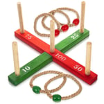 GARDEN QUOITS RING TOSS ROPE PEGS HOOPLA WOODEN OUTDOOR INDOOR FAMILY  FUN GAME