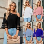 Dam sommar off the shoulder toppar 3/4 klockärm dressy lös blus skjortor sommar toppar -GSLA ZD Q M Black