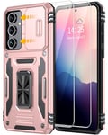 AMILIFECASES For Samsung Galaxy A55 5G Case, [Rotatable Ring Kickstand] Samsung A55 5G Phone Case with [2* Screen Protectors] Military Grade Shockproof Phone Cover for Samsung A55, Rose Gold