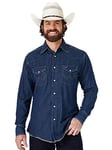 Wrangler Men's Western Long Sleeve Snap Work Washed Finish button down shirts, Dark Denim, XL Long UK