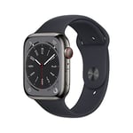 Apple Watch Series 8 (GPS + Cellular 45mm) Smart watch - Graphite Stainless Steel Case with Midnight Sport Band - Regular. Fitness Tracker, Blood Oxygen & ECG Apps, Water Resistant