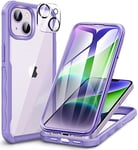 CENHUFO Coque iPhone 14/iPhone 13, Antichoc Housse avec Protection écran Verre Trempé et Protecteur Caméra [9H HD] 360° Téléphone Etui Double Face Case Intégrale Coque pour iPhone 14/13 - Violet