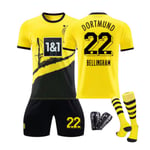 Dortmund Hemma Barnfotbollströja Set med Strumpor och Skydd 23/24 22 BELLINGHAM XS