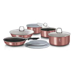 12 Pcs Colorful Space Saving Cookware Frying Pan Sauce Pan Casserole Pot Set Induction Lid Handles (Rose)