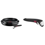 Tefal Ingenio Lot de 2 poêles 24/28 cm + poignée amovible, Non induction, Revêtement antiadhésif & Ingenio Poignée amovible noire, Empilable, Verrouillage sécurité 3 points