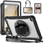 Gerutek Coque pour Samsung Galaxy Tab A9 Plus 11" 2023 (SM-X210/X216/X218), Étui Antichoc + Protection d'écran, Support Pivotant, Arrière Transparente, Dragonne et Dandoulière Réglable/Amovibles, Noir