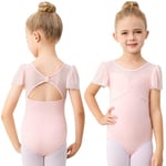 boruizhen Fille Justaucorps Gymnastique Tenue de Danse Classique Filles Manche Courte Justaucorps de Ballet pour Enfant Rose 4-6 Ans