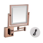 HGXC 8 Inch Double Sided Wall Magnifying Shaving Mirror, LED Wall Mount Makeup Mirror, for Vanity Bathroom, 360 Degree Swivel