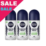 Nivea Sensitive Protect Men's Roll-On Deodorant Antiperspirant 3 x 50ml