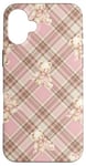 Coque pour iPhone 16 Plus Adorable ours en peluche Coquette Rose Plaid doux Fille Vintage