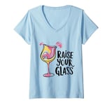 Womens Raise Your Glass Girls Night Party Pink Celebration print V-Neck T-Shirt