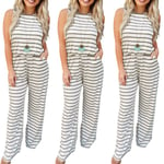 Hot Stripe Sleeveless Rompers Women Jumpsuit Brown Xl