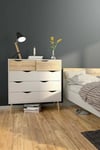 DMORA - Commode Clothilde, Commode Polyvalente, Commode de Chambre, Meuble avec tiroirs, 98x39 h100 cm, Blanc et ch?ne