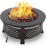 Braséro Barbecue Exterieur avec Housse de Protection, 3 en 1 Cheminée de Jardin, 80x80x54cm, Chauffage en Hiver, avec Grill Acier Inoxydable, Pare-Étincelles, Fourche à feu