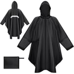 BTNEEU Poncho Pluie Imperméable Femme Cape de Pluie avec Capuche Zip Poncho Léger Réutilisable Manteau de Pluie Poncho Anti Pluie Veste de Pluie Homme pour Randonnée, Camping, Voyage, Cyclisme (Noir)